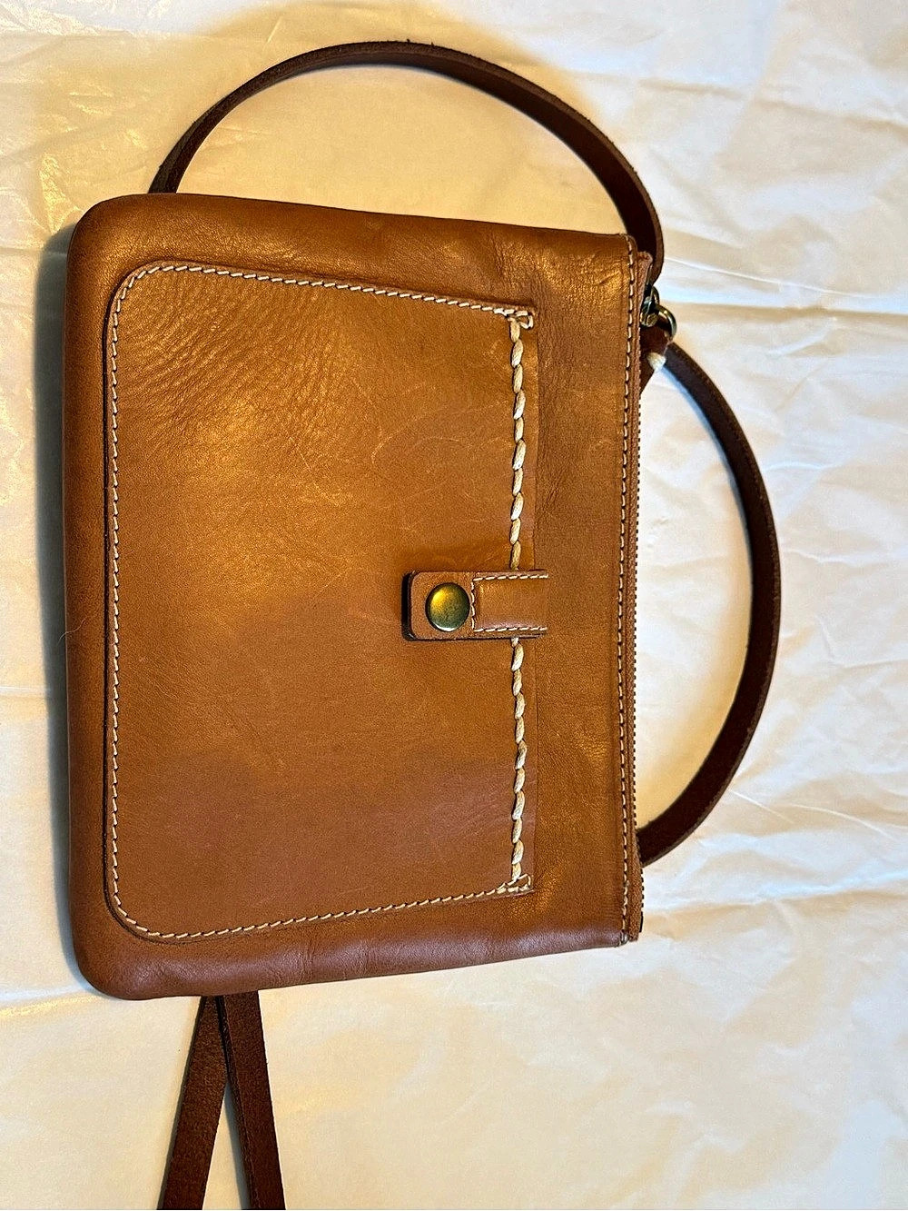 49 Square Miles Cognac Brown Leather Small Crossbody Bag
